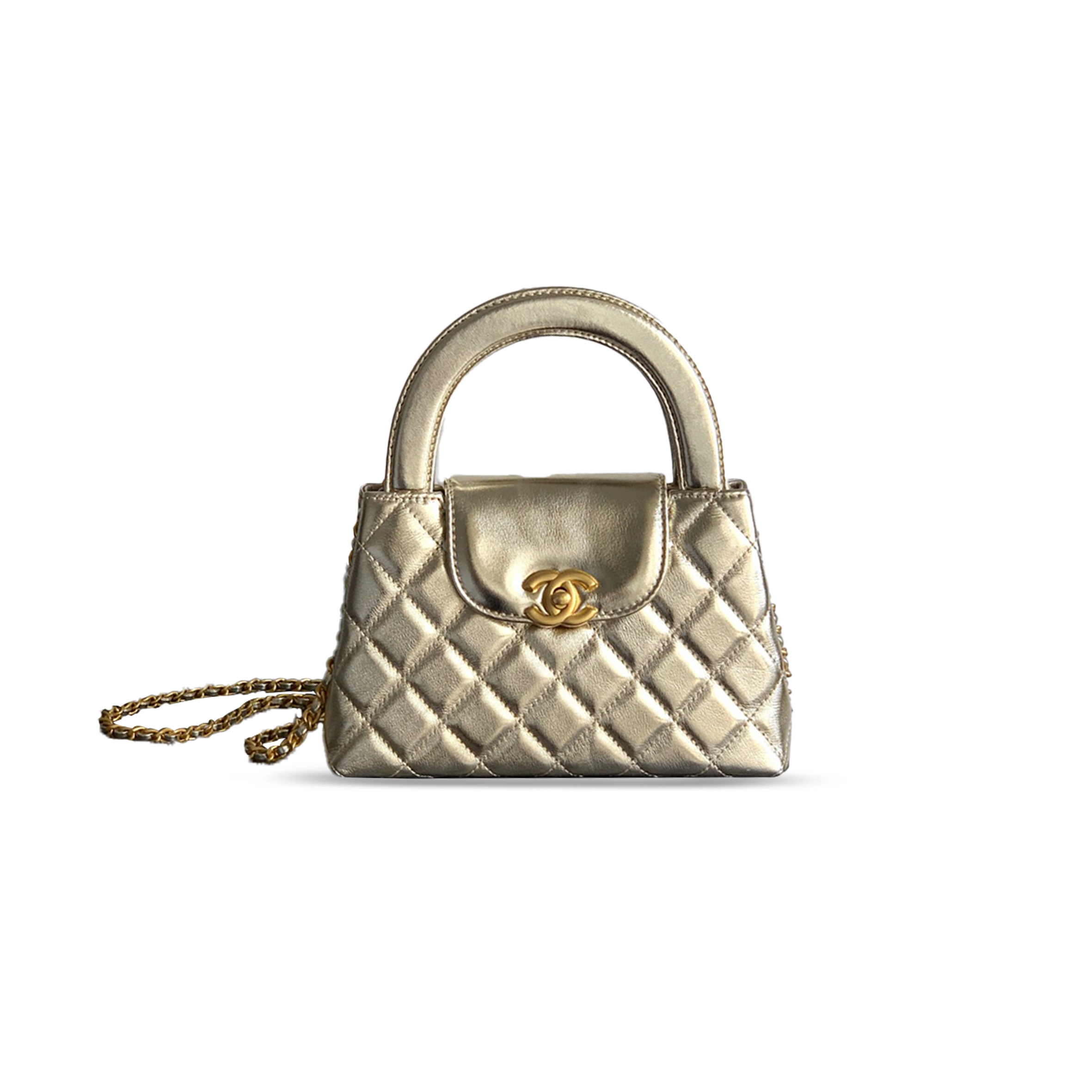 CHANEL GOLD QUILTED LAMBSKIN MINI KELLY GOLD HARDWARE AS4416 (19*13*7cm)
